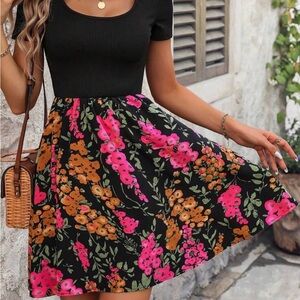 Floral Black and Pink Dress